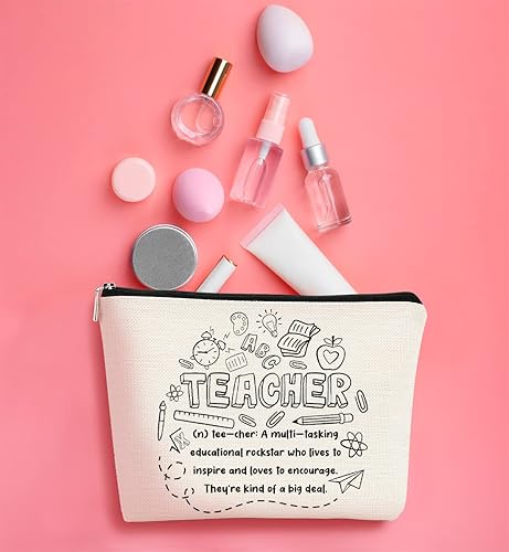 Miniatura 8 de Bolsa de maquillaje inspiradora con texto en inglés "I Am Kind I Am Smart I Am Brave", bolsa de cosméticos bohemia neutra arco iris, regalo para