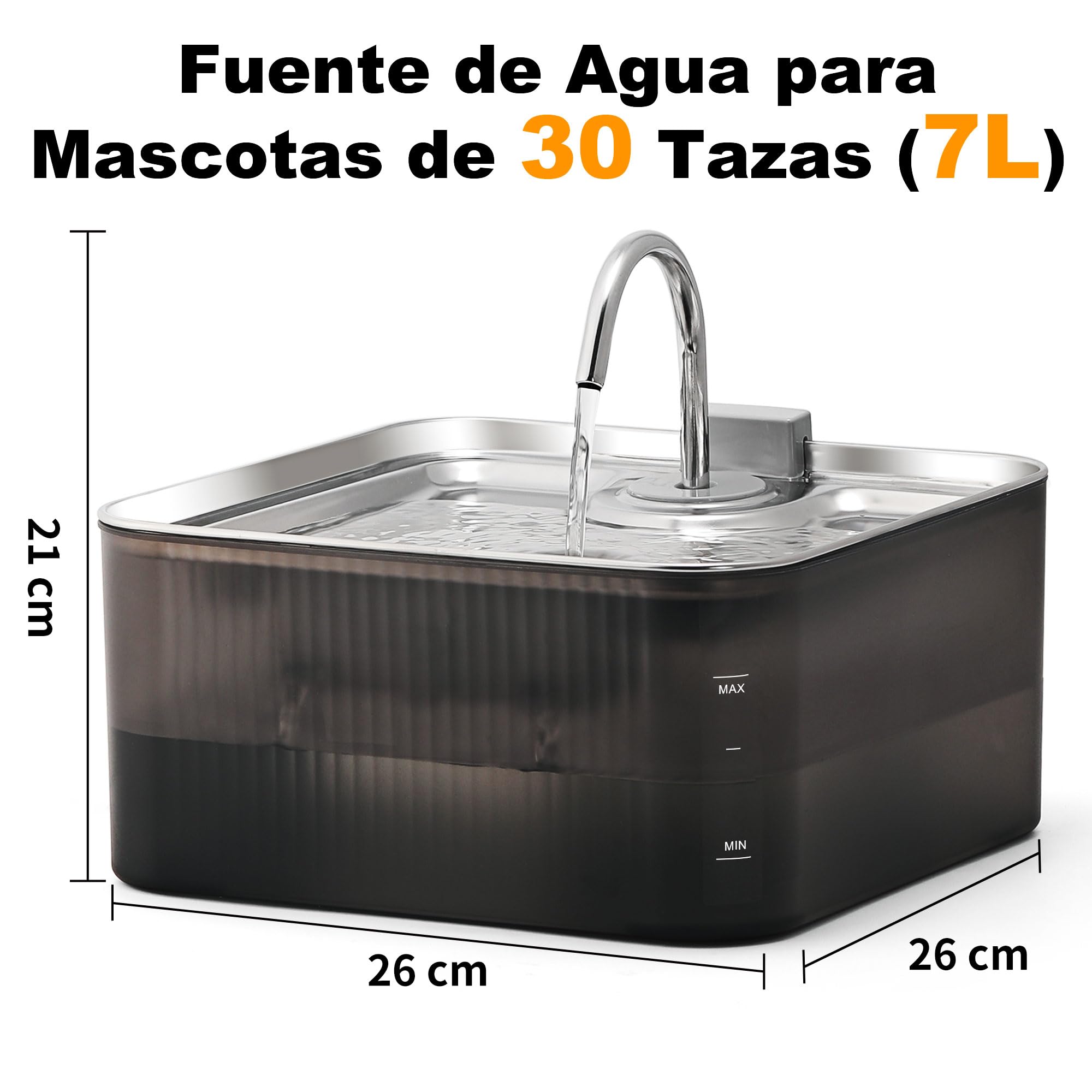 FUKUMARU Fuente para Perros y Gatos de 7 L con filtración de 5 Capas, de Acero Inoxidable con Bomba silenciosa, con protección contra sobrecarga, para Perros Grandes/Varios Gatos, con 3 filtros
