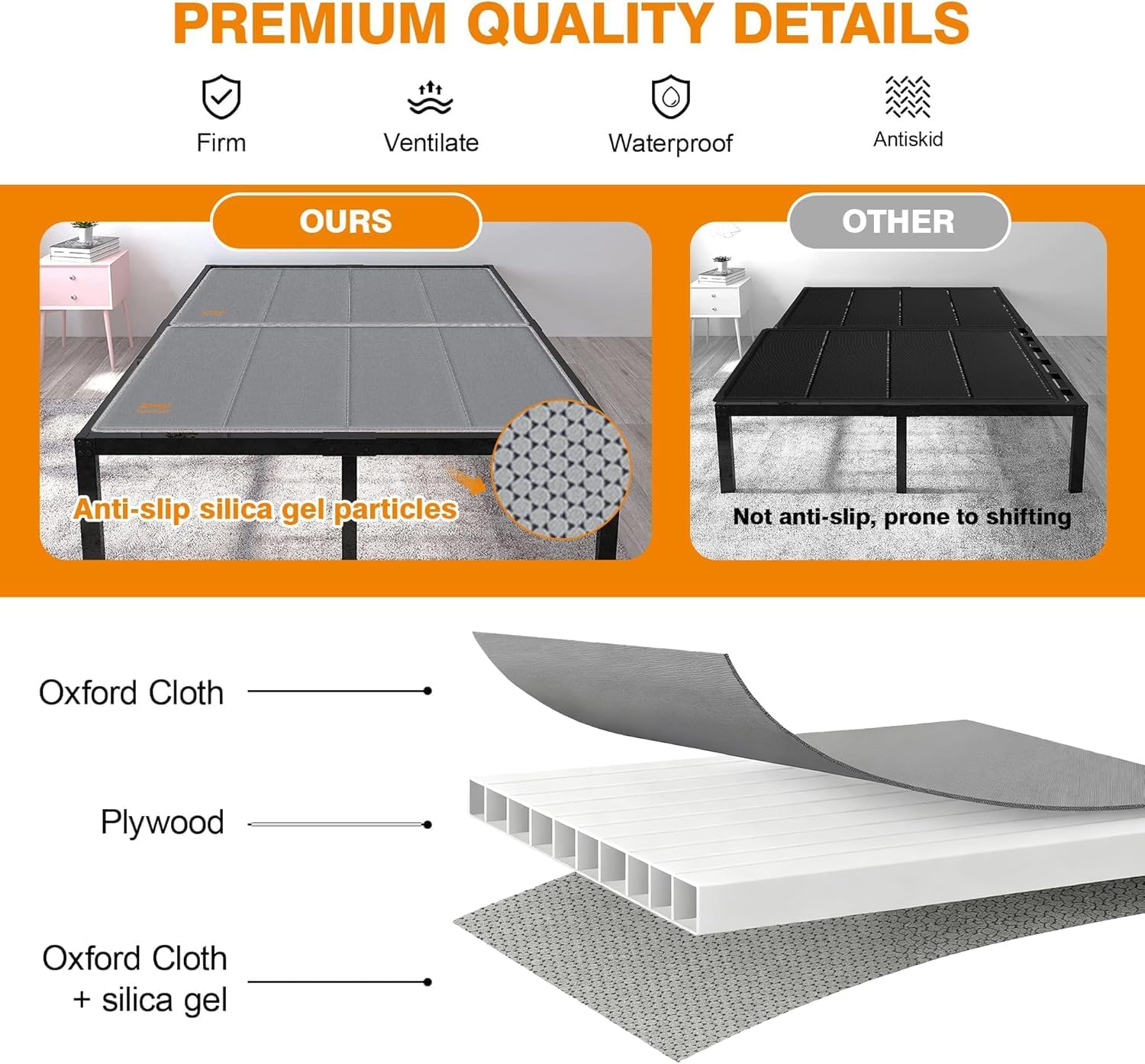 Drwwi Bunkie Board King 10mm(76” x 80”), Anti-Sag, Non-Slip Base & Noise-Free,Folding Mattress Support Board for Metal Bed Frame，Grey