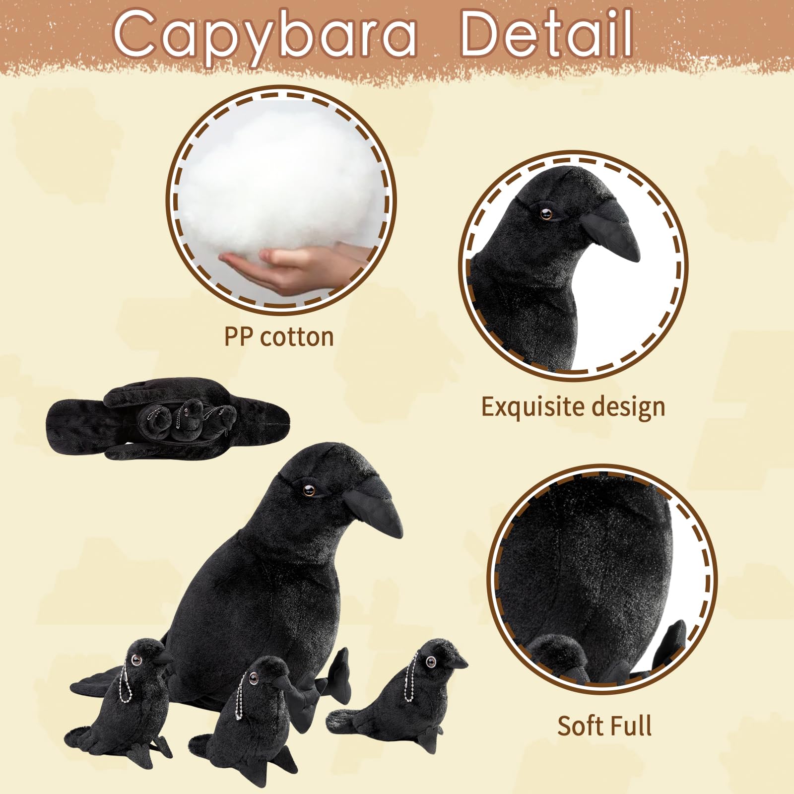 Amazon.co.jp: ダブルブレッド ブラックカラスぬいぐるみ リアルな