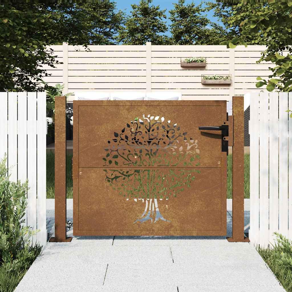 Portal de jardín de acero corten 100 x 100 cm diseño árbol corte láser