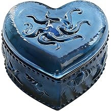 Glass Jewelry Box Heart Shape Cute Box for Storage Ring Earring Trinket Vintage Jewelry Organizer Decorative Gift for Women Girls-GRB021-Navy