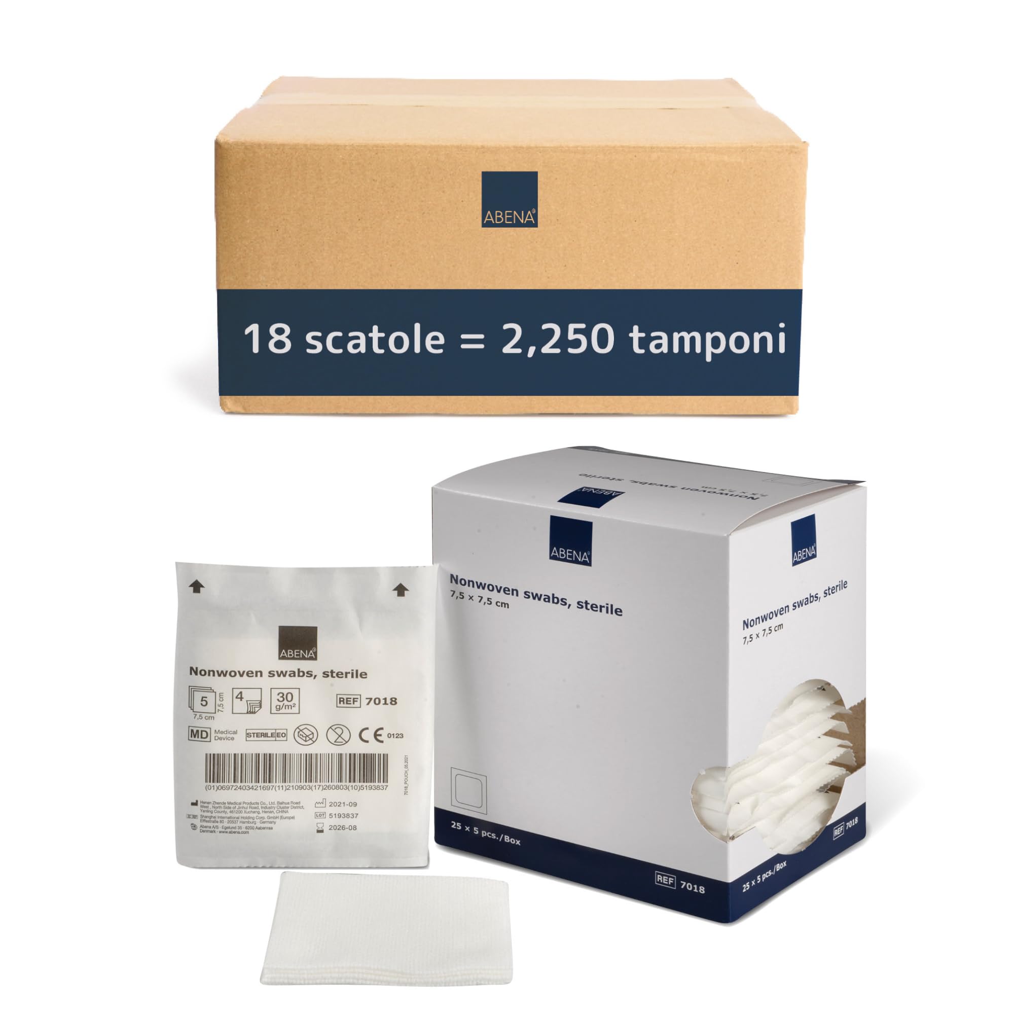 ABENA Compresse Sterili 7,5 x 7,5 cm, 18x125 pz Tessuto Non Tessuto | Si