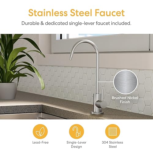 Miniatura 7 de Brio SIMPL - Sistema de filtro de agua sin tanque de ósmosis inversa para agua potable limpia  Filtración RO de 4 etapas bajo el fregadero de 0.0001