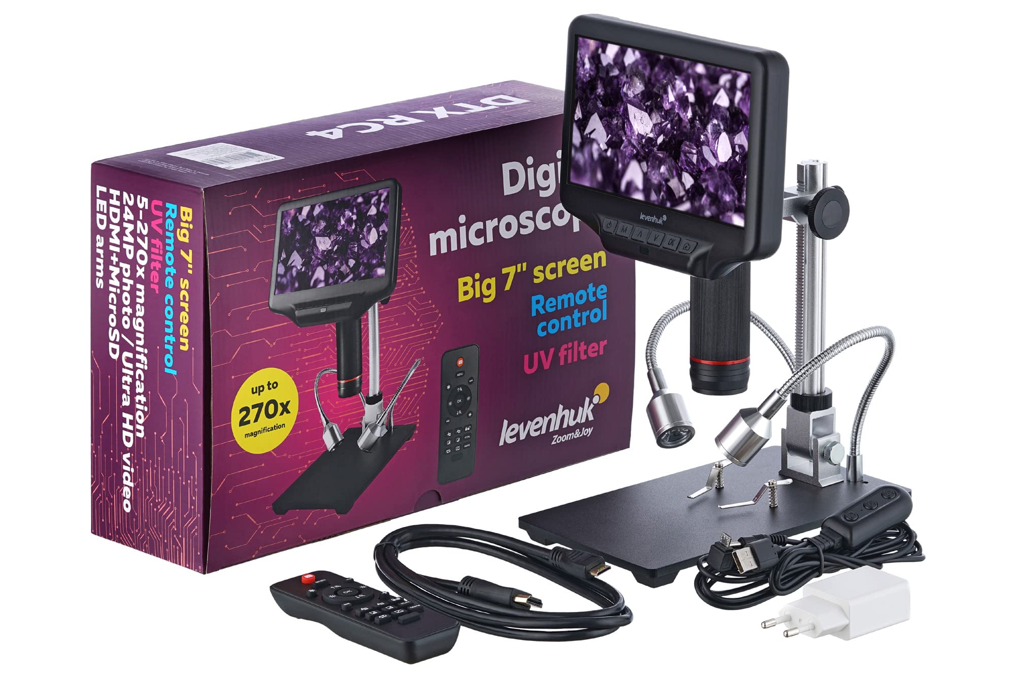Levenhuk DTX RC4 Handmikroskop mit Digitaler Fernbedienung, 5- bis 270-Facher Vergrößerung und 17,8-cm-LCD-Bildschirm