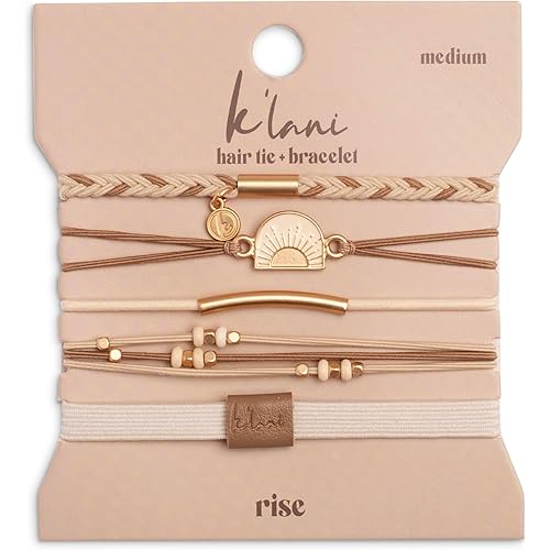 K'lani Rise Bracelets for Women – Elastic Bracelets and Boho Hair Ties – Cute Hair Ties for Women and Hair Tie Accessories – Stylish Bracelets Boho Style for Hair and Wrist – Set of 5 (Small)