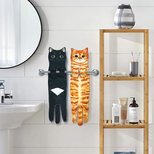 Miniatura 2 de PAT JUUMG Divertidas toallas de mano para baño, cocina, decoración de gato, bonitas toallas decorativas para colgar, súper absorbentes, suaves,