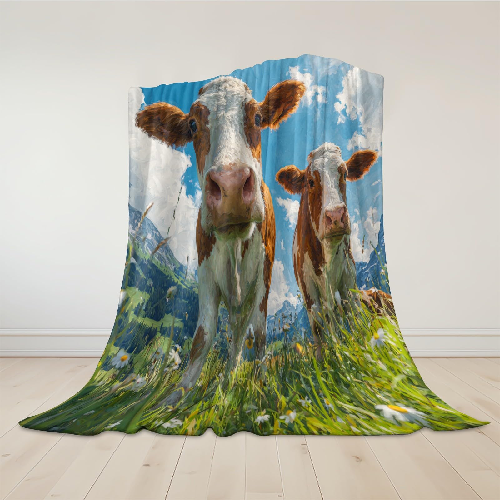 Aquarelle Couverture Polaire 220 x 240 cm Animal Vache Plaid Flanelle Doux et Chaud Jeté de Lit ou Canapé Couverture Confortable Enfant Adulte