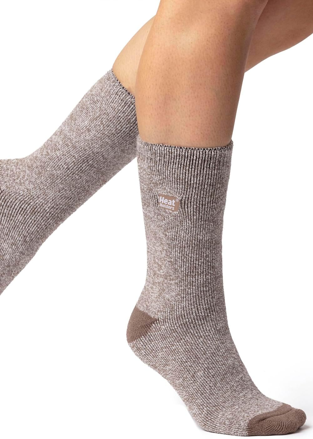 HEAT HOLDERS Women's Thermal Stripe Socks Size 5-9 US (Brown/Cream Marl)