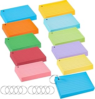 Paquete de 500 Fichas A7, 10,5 x 7,4 cm Flashcards Tarjetas Estudio con 10 Anillas Encuadernar Papel Cartulina 150g/m² para Material Escolar Oficina Hogar (10 Colores)