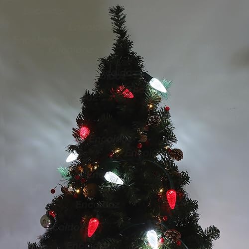 Miniatura 5 de C9 - Tira de luces LED de Navidad para exteriores, 100 pies, 100 luces de Halloween, bombillas facetadas de fresa (4 de repuesto), luces de árbol de