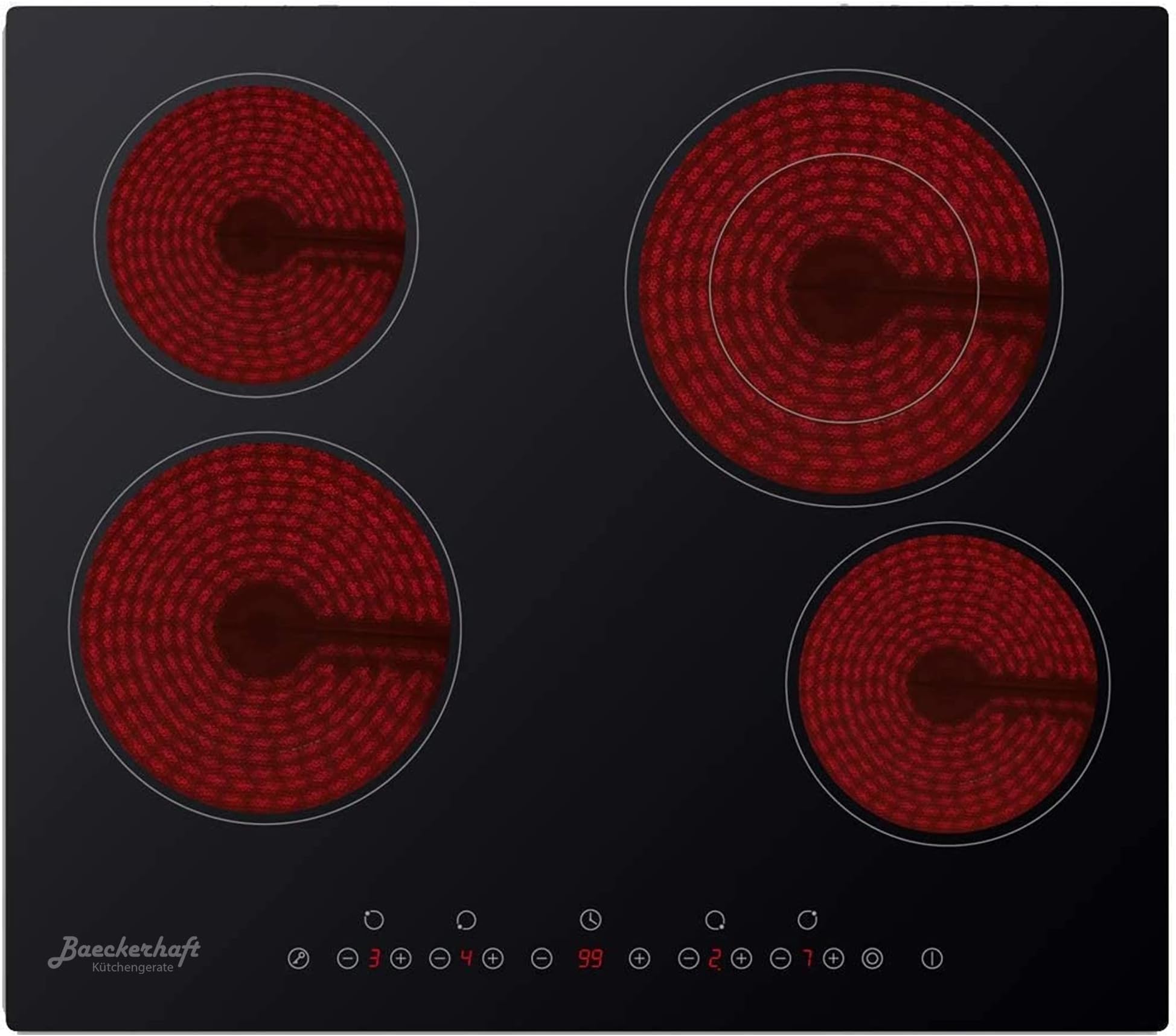 60cm built in vitro ceramic electrical hob, 3 cooking zones + 1 dual zone with full safety and child lock made in Turkey