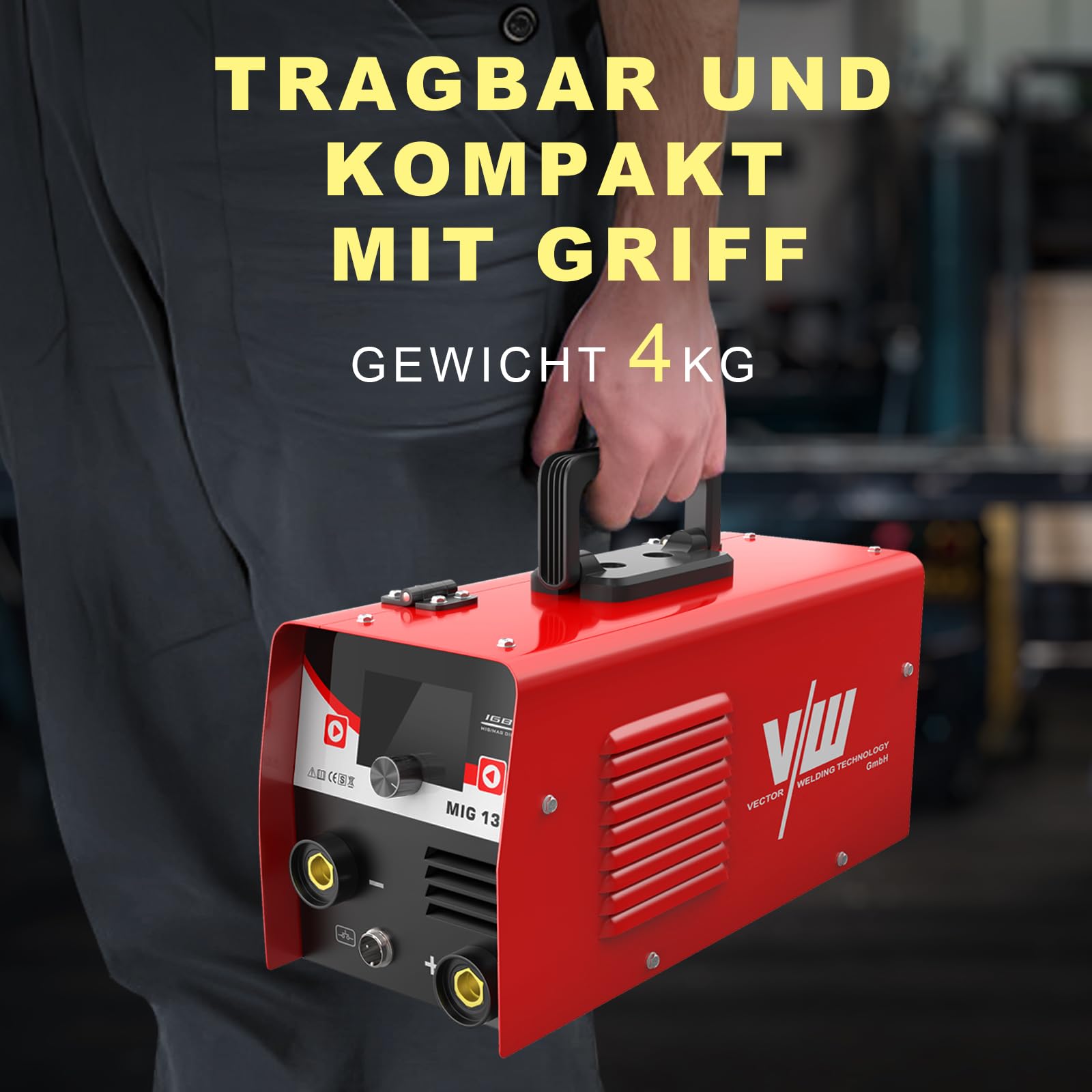 MIG Schweißgerät 130 A, Fülldraht Schweissgerät Set für Anfänger, IGBT Interver Schweißgerät mit Schweißhelm, Elektrodenschweißfunktion, VECTOR WELDING