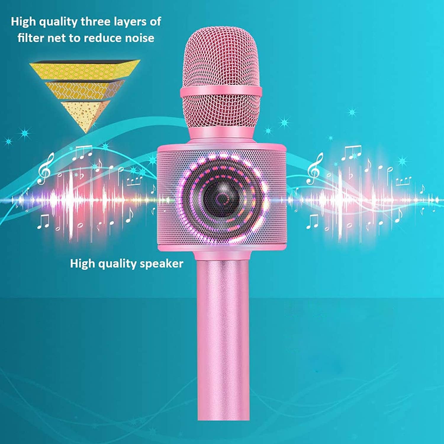 BONAOK Wireless Bluetooth Karaoke Microphone,3-in-1 Portable Handheld Karaoke Mic Speaker Machine Home Party Birthday for All Smartphones PC(Q37 Rose Gold) - imagen 5