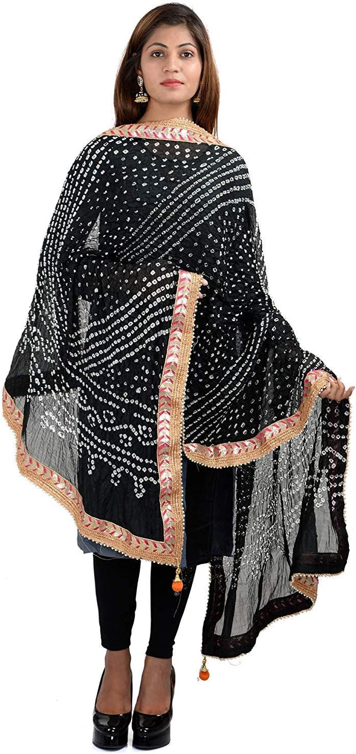 Jaipuri Rajasthani Silk Bandhani Bandhej Heavy Dupatta with Gota Work and latkan