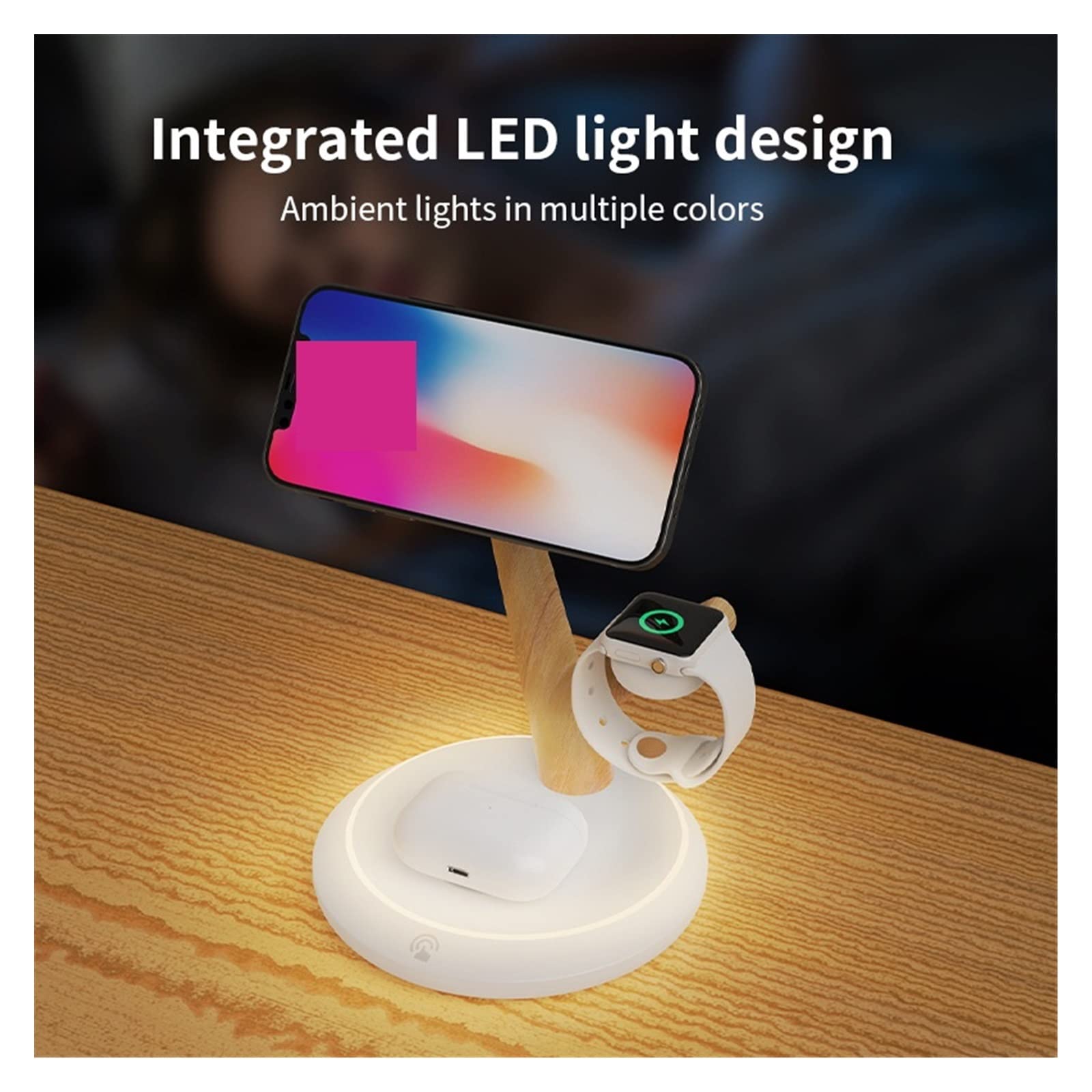 Magnetyczne ładowarki bezprzewodowe do telefonu Lampa 3 w 1 ze stacją ładującą indukcyjną do akcesoriów do zegarków słuchawkowych(Silver)