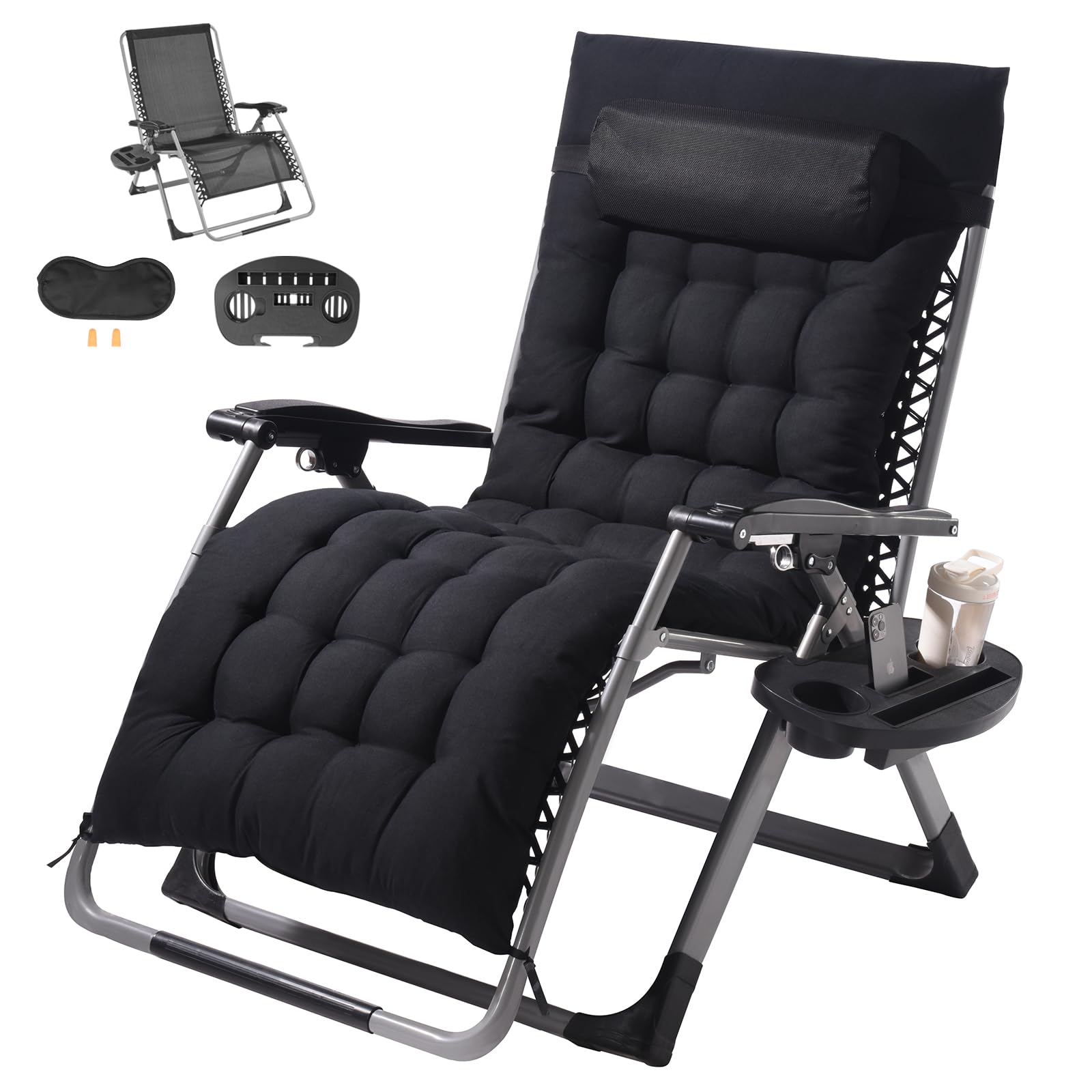 VEVOR Zero Gravity Chair, 33 inch Zero Gravity Recliner Lounge Chair for Indoor and Outdoor, Adjustable Anti Gravity Chair with Cushion, Headrest, Footrest, and Cupholder, 500 lbs, Black 33 