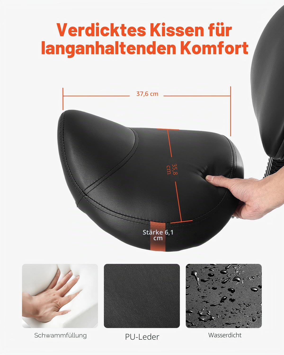 VEVOR Sattelhocker Rollhocker 204 kg belastbarer höhenverstellbarer Drehhocker mit Rückenlehne PU-Leder für Salon Spa Massage