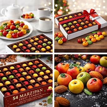 Bergen Marzipan 54 Piece Assorted Fruit Box Tray Net Weight 25 oz