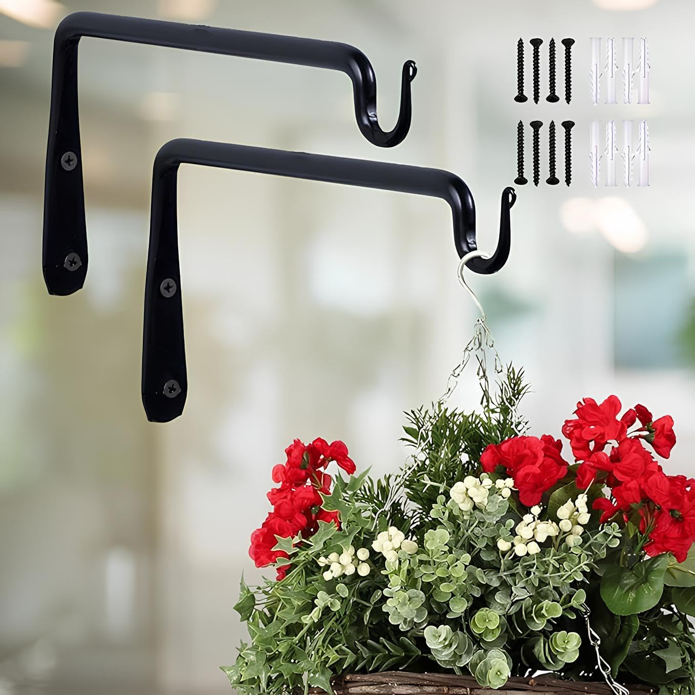 VALKYRIE ART 2 Pack Metal Wall Hook Hanging Plant Bracket - Decorative Straight Plant Hanger for Pots, Bird Feeders, Planters, Lanterns, Wind Chimes - Indoor/Outdoor Use (Black) (B0CVHYMBPT) Amazon Price History, Amazon Price Tracker