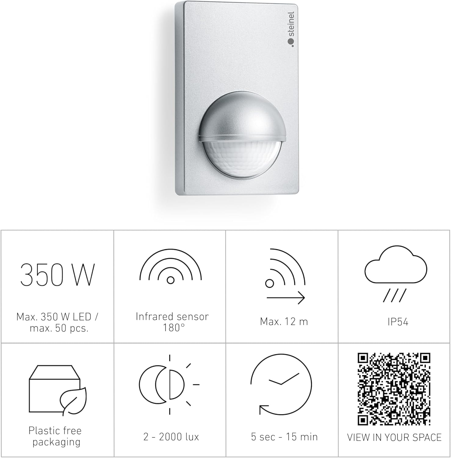 Diagram showing the side view of the detection range, illustrating how the sensor detects movement at different distances and heights.