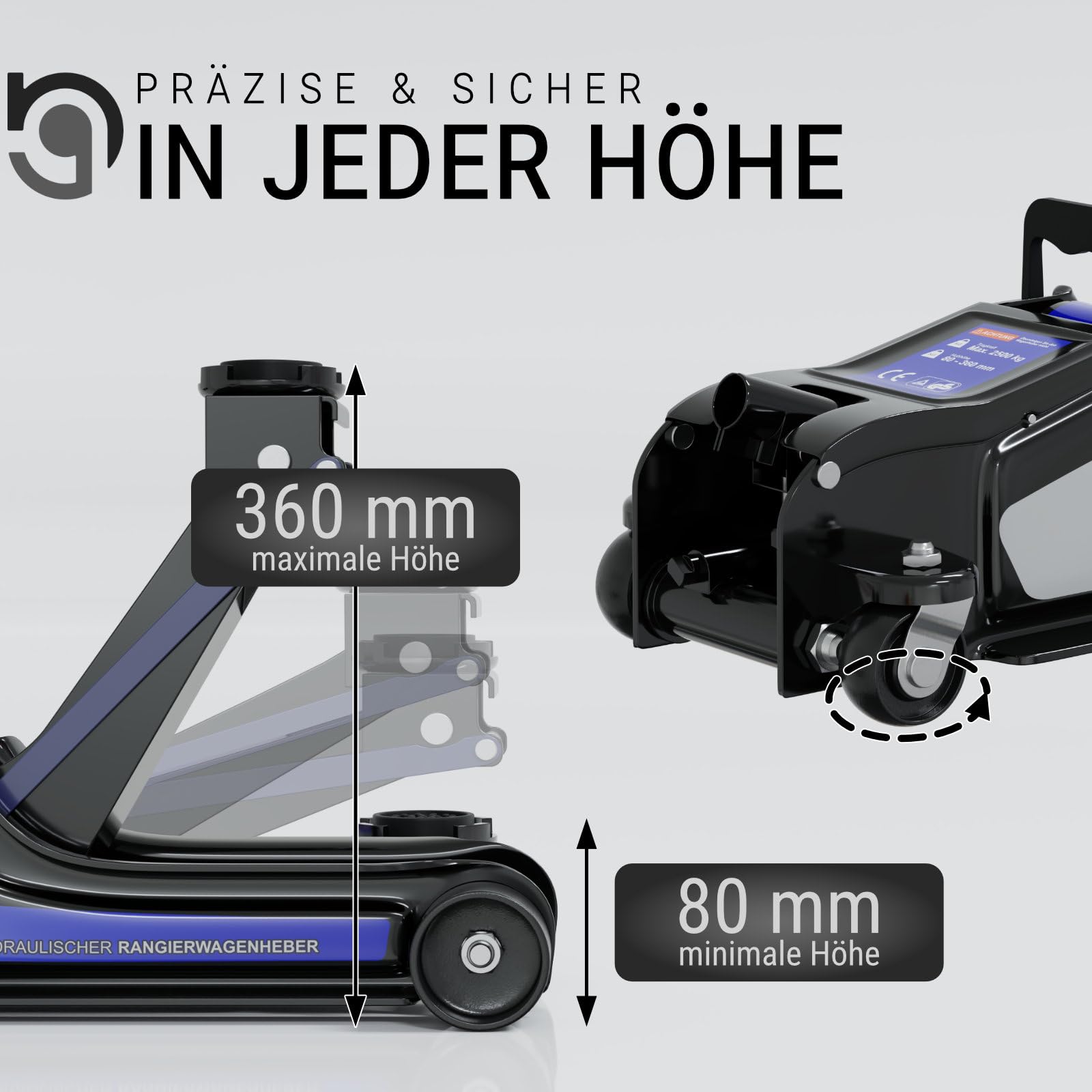 HAGO24 hydraulischer Wagenheber bis 2,5T I hochwertiger Rangierwagenheber mit Gummiauflage I Wagenheber hydraulisch mit 360° Rollen I sichere Auto Hebebühne I robuste Radwechsel Montagehilfe