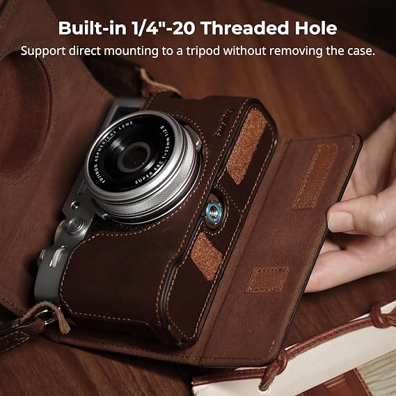 SMALLRIG Leather Case Cover Set for FUJIFILM X100VI - Brown - 4558 - Leather Half Case - Flip Case & Shoulder Strap - Genuine Leather Material - Portable & Protective