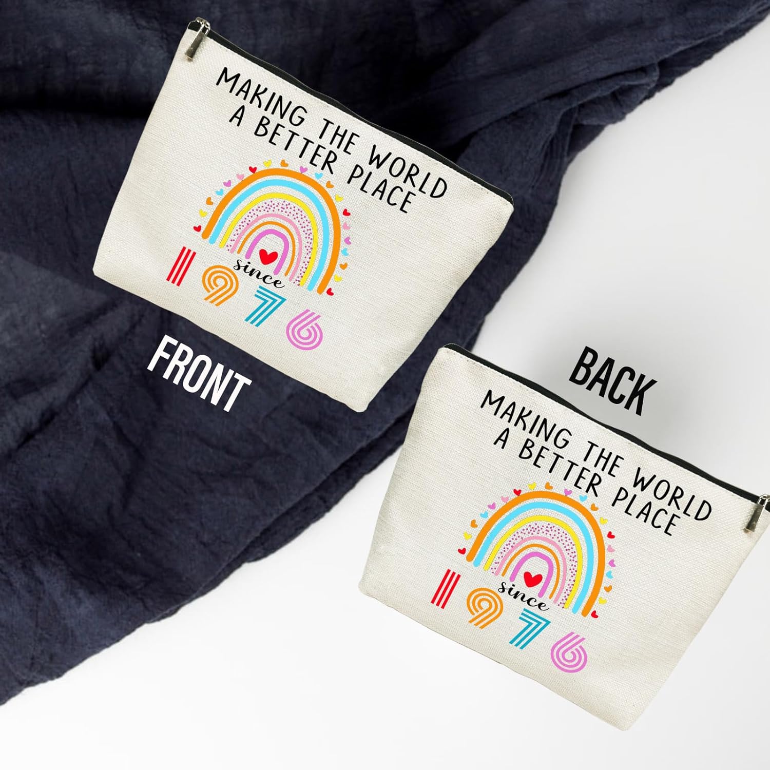 Happy 50th Birthday Gifts for Women Her Cosmetic Bags, 50th Birthday Decorations Makeup Bag, Best 1976 Anniversary 50 Year Old Gift Ideas for Wife, Mom (1976) - Image 2