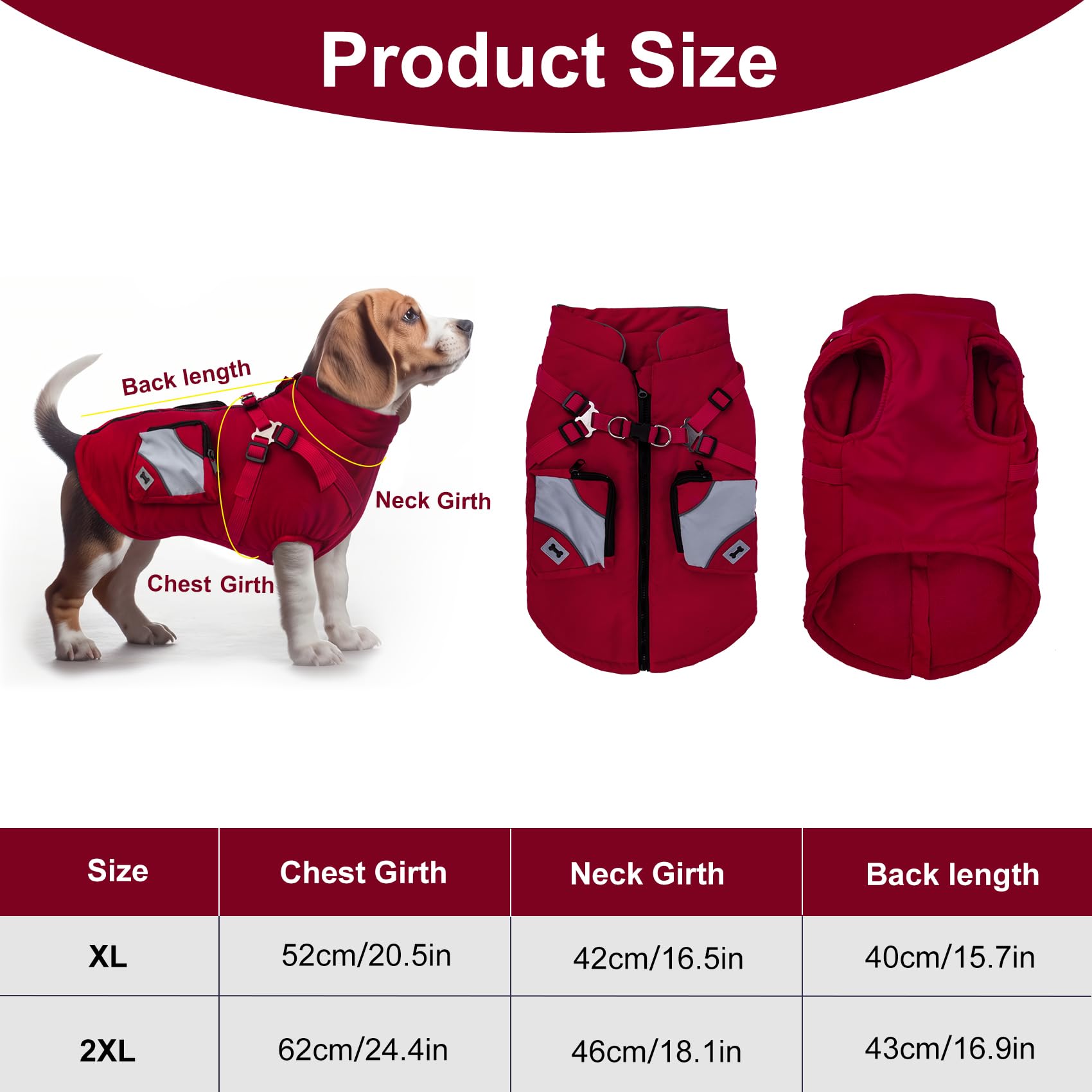 Vestiti per Cani, Cappottino Invernale per Cane di Piccola Taglia con Guinzaglio, Regalo di Cappotto Cane（XL,rosa）