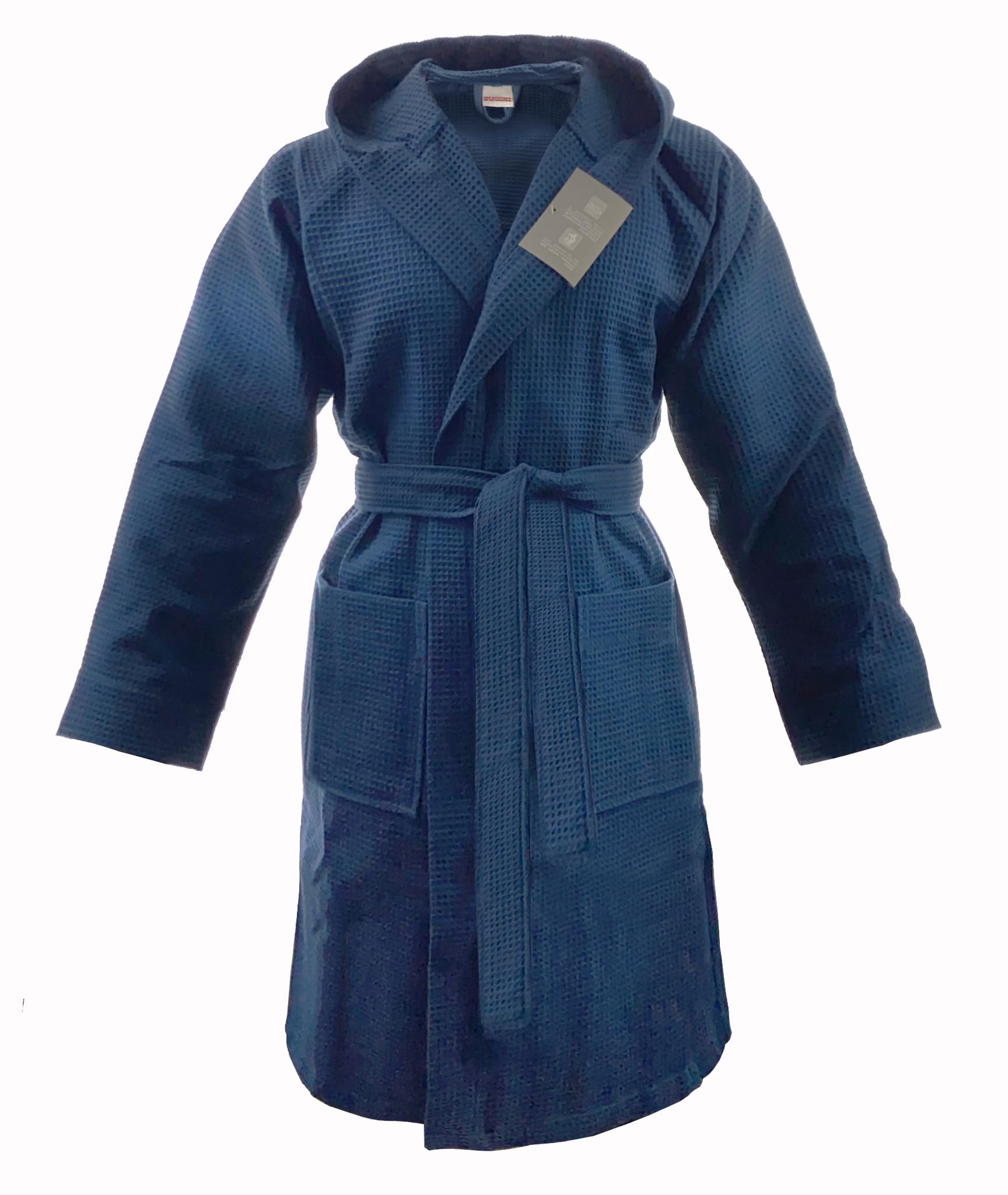 Albornoz Nido de abeja Hombre Mujer Zucchi solotuo con capucha talla XL 54/56 azul puro algodón Piquet