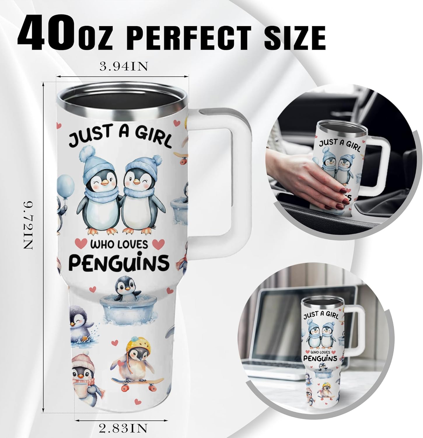 Penguin Gifts for Girls/Women, 40oz Penguin Tumbler with Lid and Straw, Birthday Gifts for Penguins Lovers Stuff, Just a Girl Who Loves Penguins Themed Gifts Cup - Image 7