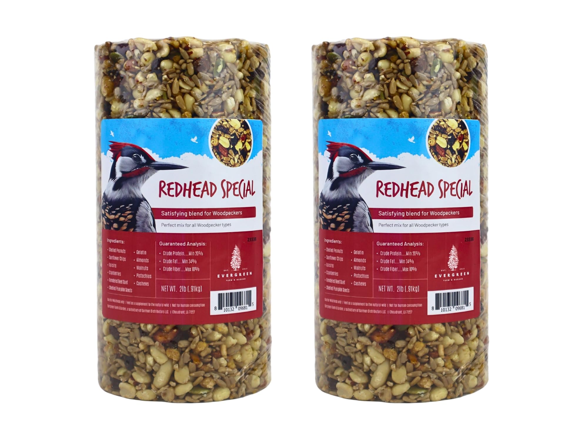 Evergreen Farm and Garden Vogelfutterzylinder mit Loch - Vogelfutter für Wildvögel im Freien (kleiner Zylinder, Rotschopf Spezial 2er-Pack)