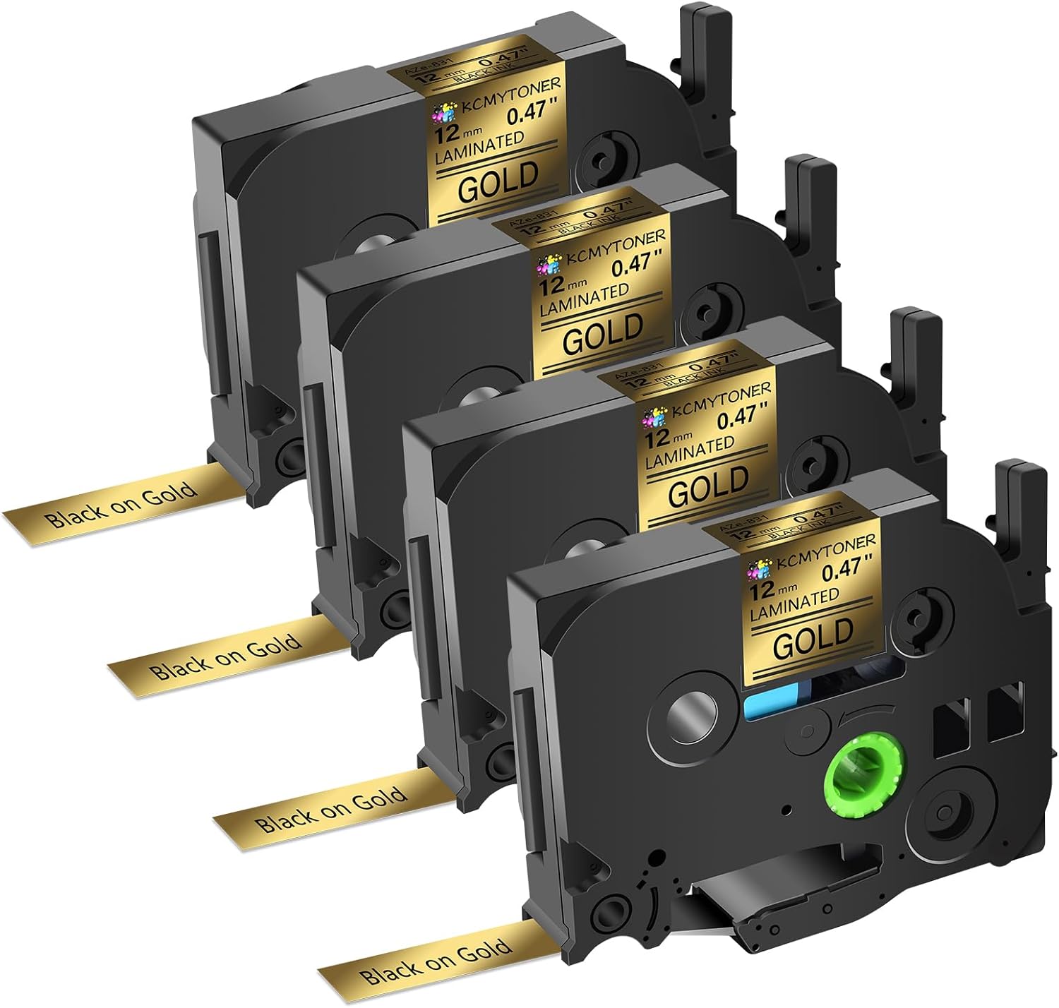 Label Tape Refills Compatible for Brother P-Touch TZ-831 TZe-831 AZE831 Laminated Black on Gold 1/2 Inch 0.47" 12mm for PT-D200 PTD210 D400 D600 PTH100 H110 PT2730 PTP700 PTP710BT, 4 Pack