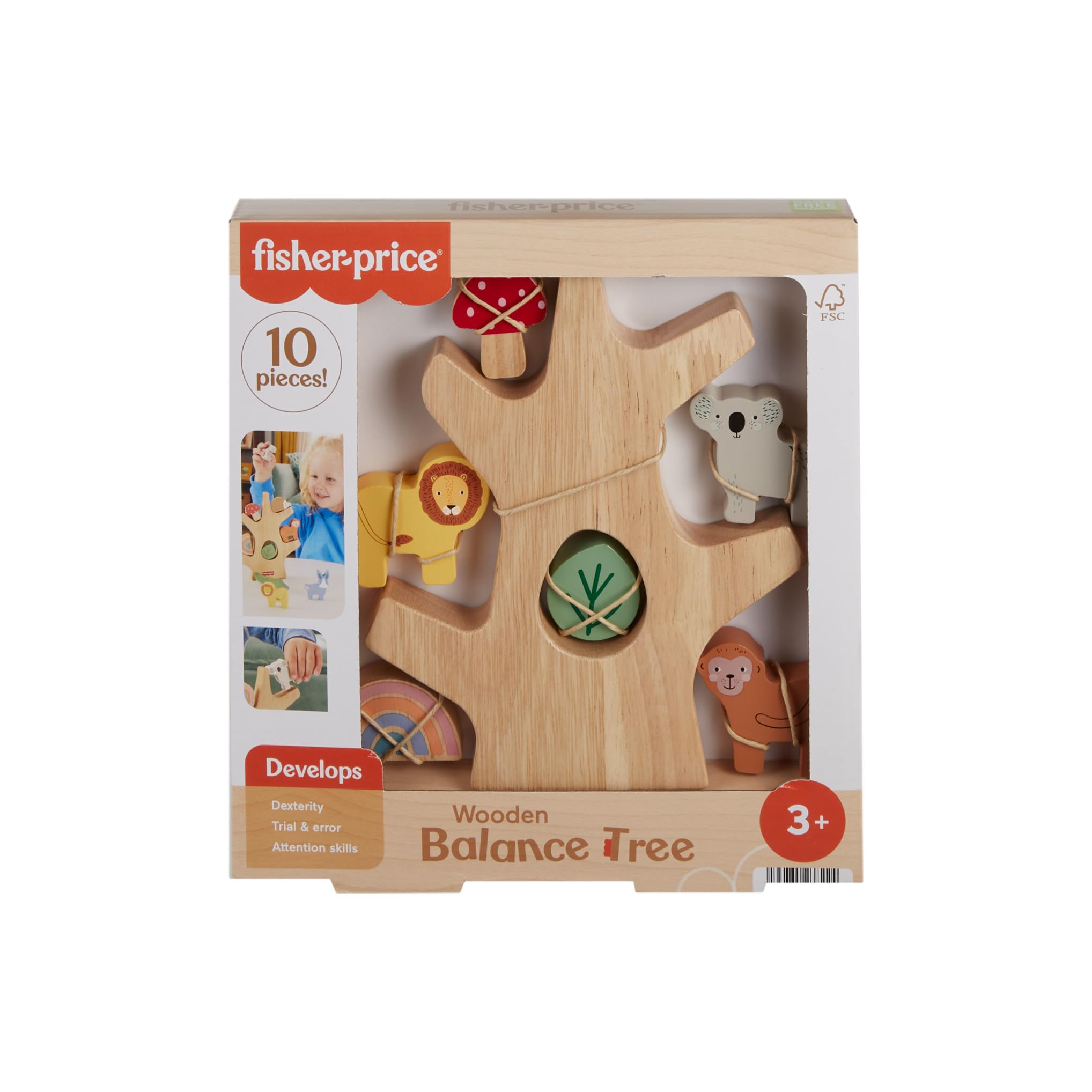 Fisher-Price Bloques apilables con forma de animales (koala, león y cocodrilo), 10 piezas fabricadas con material certificado FSC, juego inspirado en Montessori, para bebés +12 meses (HXV04) — view 15