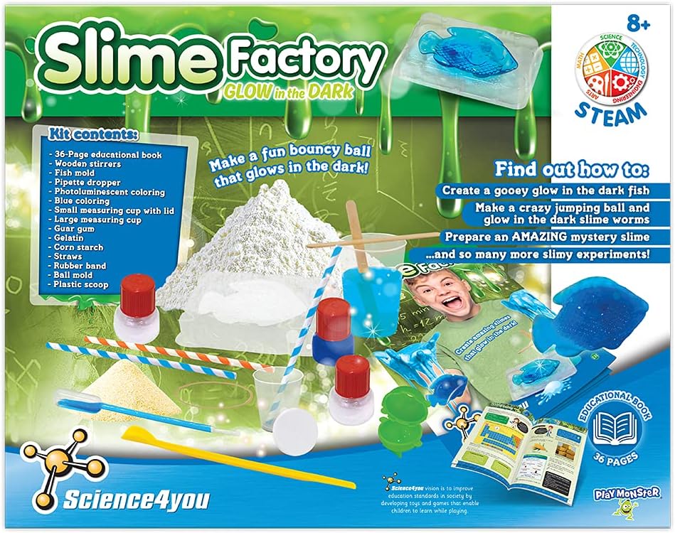 PlayMonster Science4you - Slime Factory - Create Glow-in-The-Dark Slime - Fun, Education Activity for Kids Ages 8+