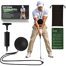 Portable Golf Swing Trainer &amp; Training Ball &ndash; Adjustable Golf Training Aid &amp; Connection Ball, Indoor/Home Golf Tempo &amp; Impact Ball Practice, Durable Golf Swing Aid with Pump &amp; Storage Bag