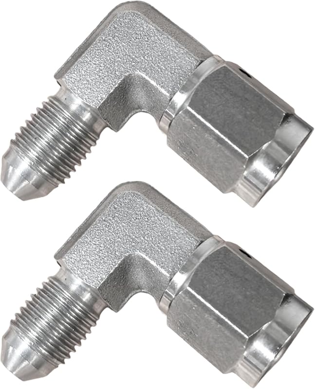 Adaptador de freio 3AN macho para 3AN fêmea Flylin em 90° de aço inoxidável – Conjunto com 2 unidades
