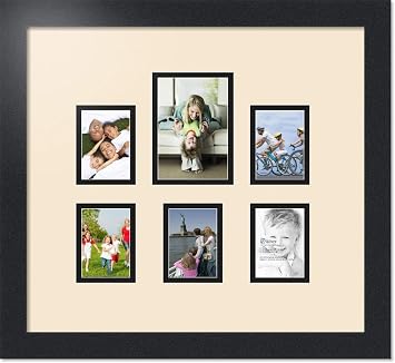 Art to Frames Double-Multimat-260-825/89-FRBW26079 Collage Photo Frame Double Mat with 1-3.5x5 and 5-2.5x3.5 Openings and Satin Black Frame