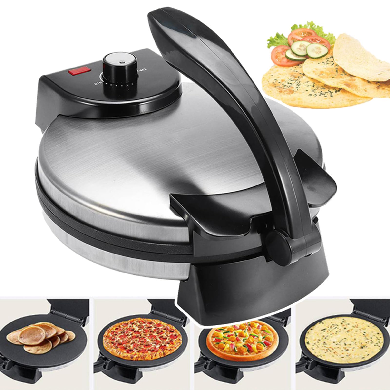 Elektryczna Naleśnikarka (10 Cali), Urządzenie Do Pieczenia Roti Z Powłoką NieprzywierająCą, Maszyna Do Chapati/Tortilli, Przenośna Naleśnikarka śniadaniowa O Mocy 2000 W,Ze WskaźNikiem Led