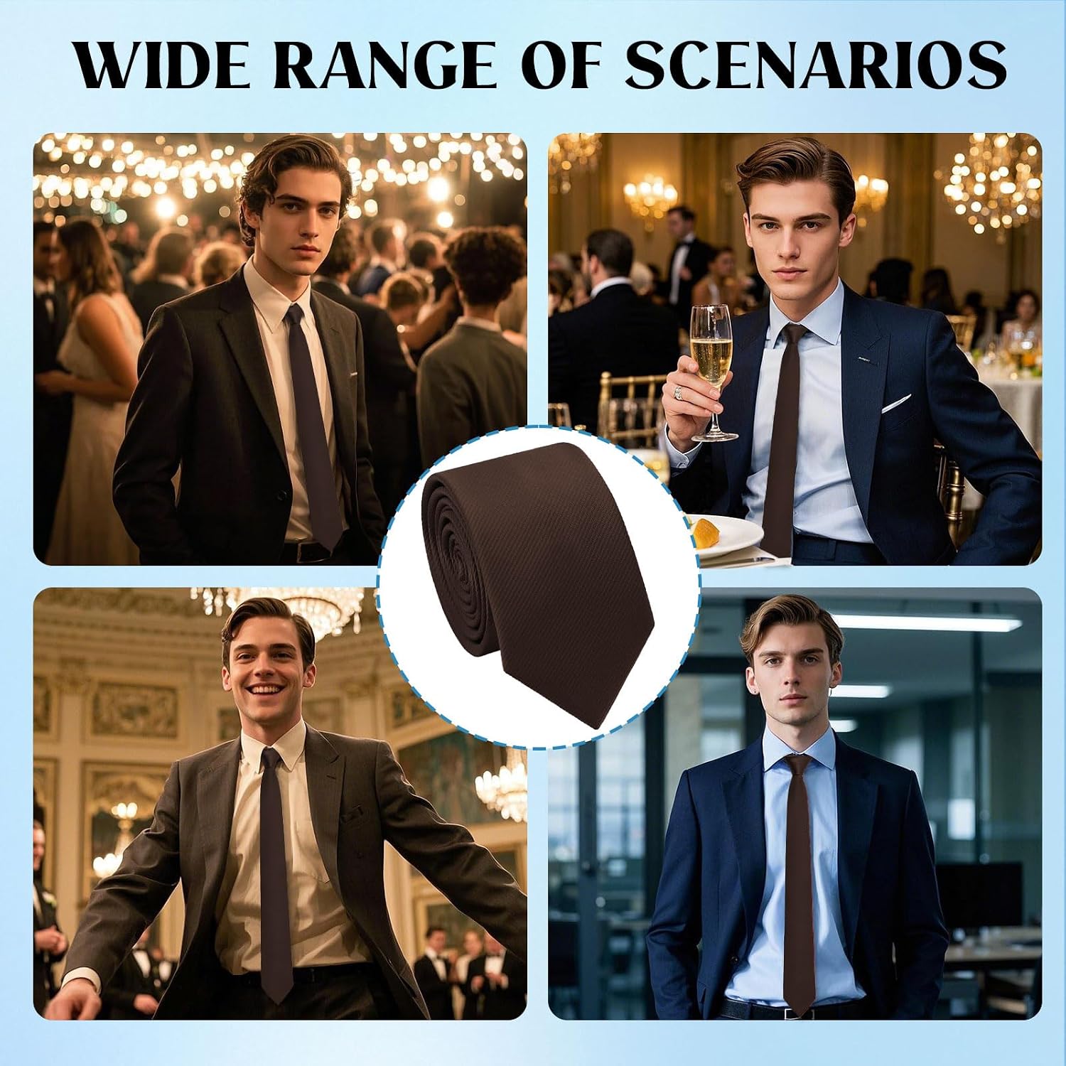Adjustable Ties for Men, Mens Solid Color Necktie for Wedding Party Prom Celebration Banquet Graduation School