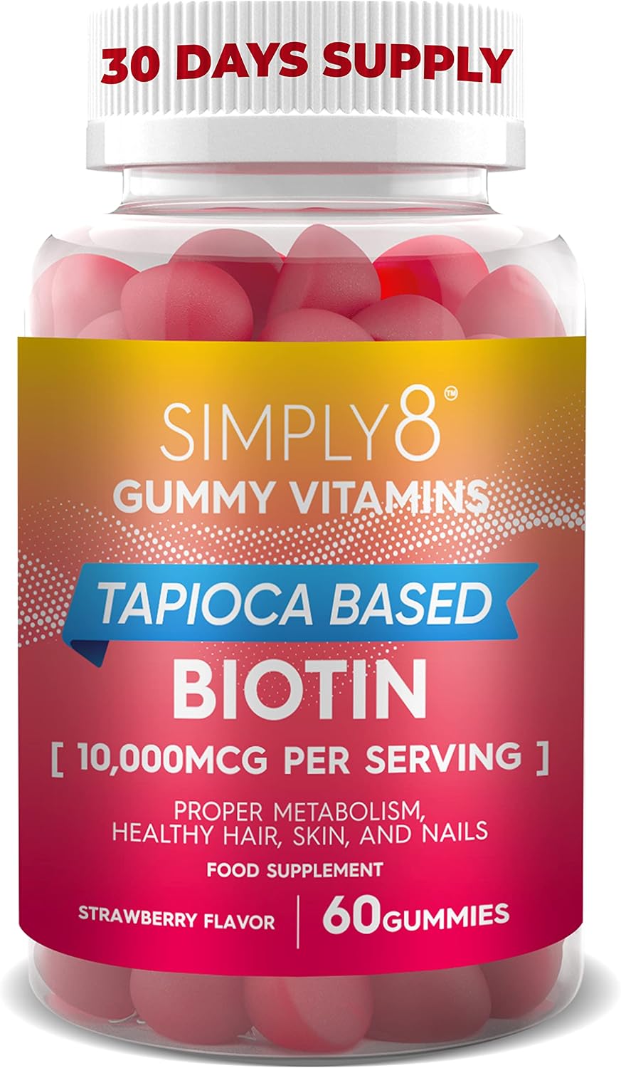 Simply8 Biotin Gummies 10000 MCG - Biotin Gummies for Hair Growth, Glowing Skin and Healthy Nails - Kosher, Halal Hair Gummies