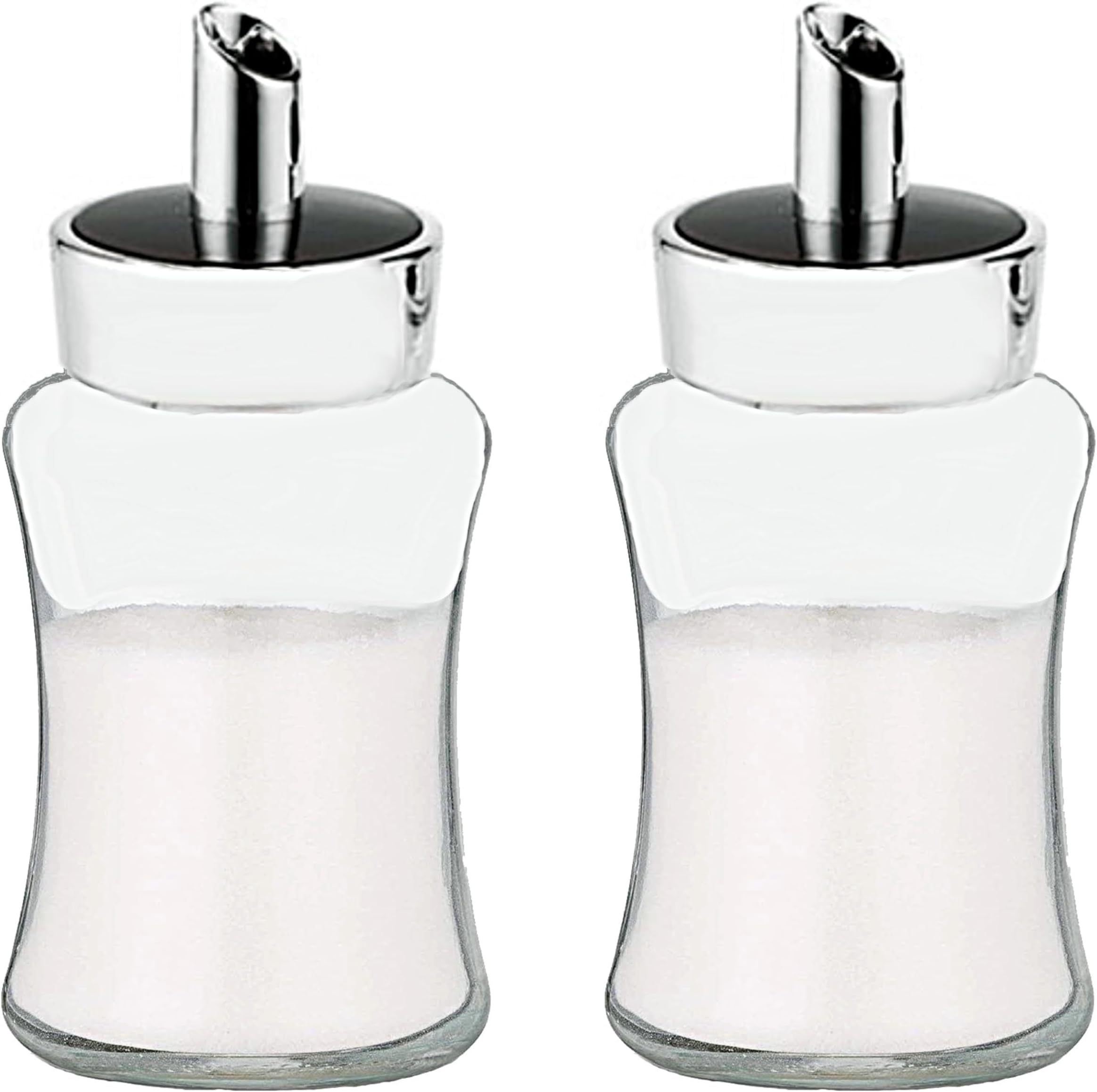 J&M DESIGN 2-Pack Sugar Dispenser w/Pour Spout Shaker Sugar Container Coffee Bar Accessories Organizer Essentials Powdered Creamer Baking Supplies Lid Pourer 7.5oz Glass Jar Bowl Salt Dish Holder