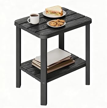 Adirondack Square Outdoor Side Table, 2-Tier Small Outdoor Table for Patio, HDPE End Table for Backyard, Pool, Lawn, Indoor Companion, Easy Maintenance & Weather Resistant(Black)