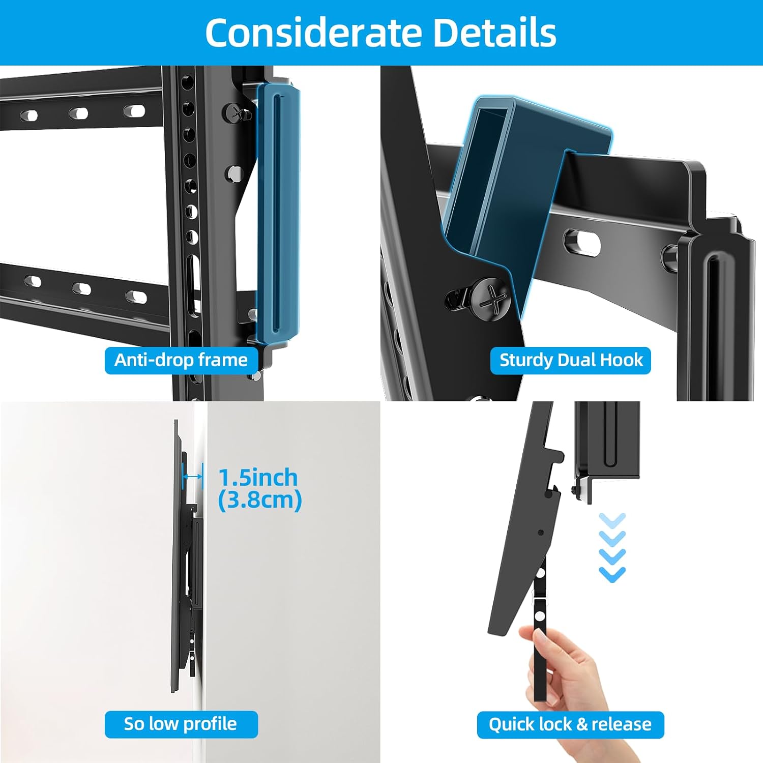 HOME VISION Tilt TV Wall Mount Bracket for 26-65 Inch Flat/Curved TVs, Max VESA 400X400mm, 100Lbs Capacity, Fits 8-16 Inch Wood Studs, Universal Low Profile, HV9401