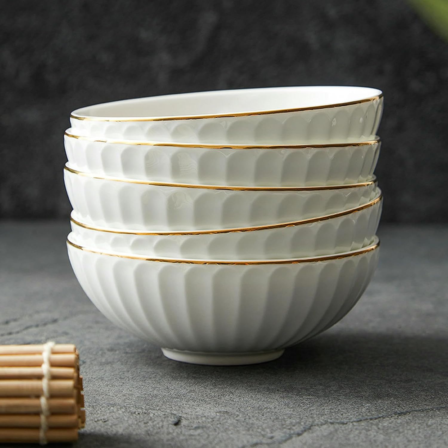 Vintage Rice Bowls ，Ceramic Tableware Rice BowlTrace gold household personalized rice bowl, hotel creative eating noodle soup bowl,