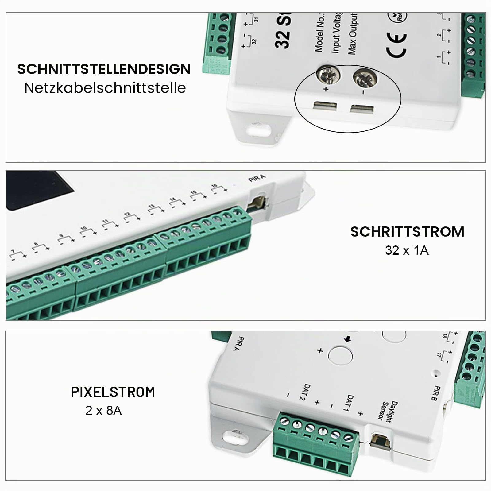 32CH PIR-Sensor Treppenlicht Controller,Treppen-Controller mit Sensor, Laufband und Lichtsensor, Panelschalter, 32 Stufen Infrarot-Controller,Treppenlichtsteuerung LED-Treppenlicht-Controller