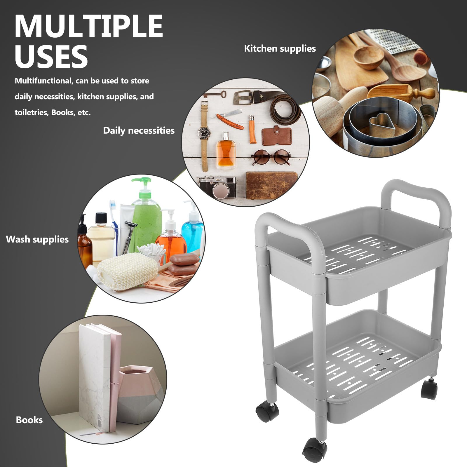 Operitacx Carrello Portaoggetti Mobile per Bagno e Cucina Doppio Ripiano in Pp, Struttura Robusta e Design Salvaspazio per Ufficio e Casa