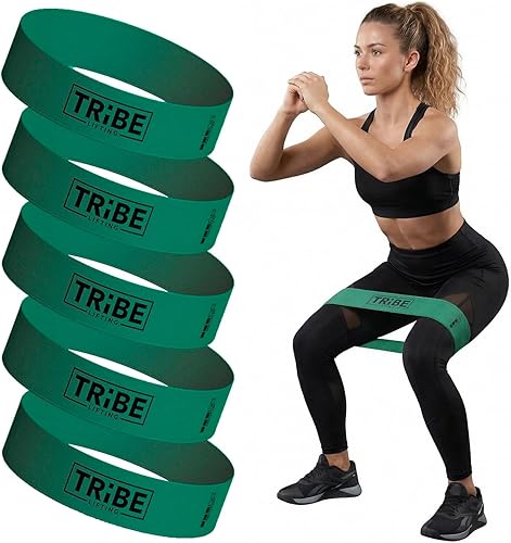 Vista 14 de Tribe Lifting - Bandas de resistencia de tela para glúteos y piernas Juego de 5 bandas de tela para entrenamiento Bandas gruesas de glúteos