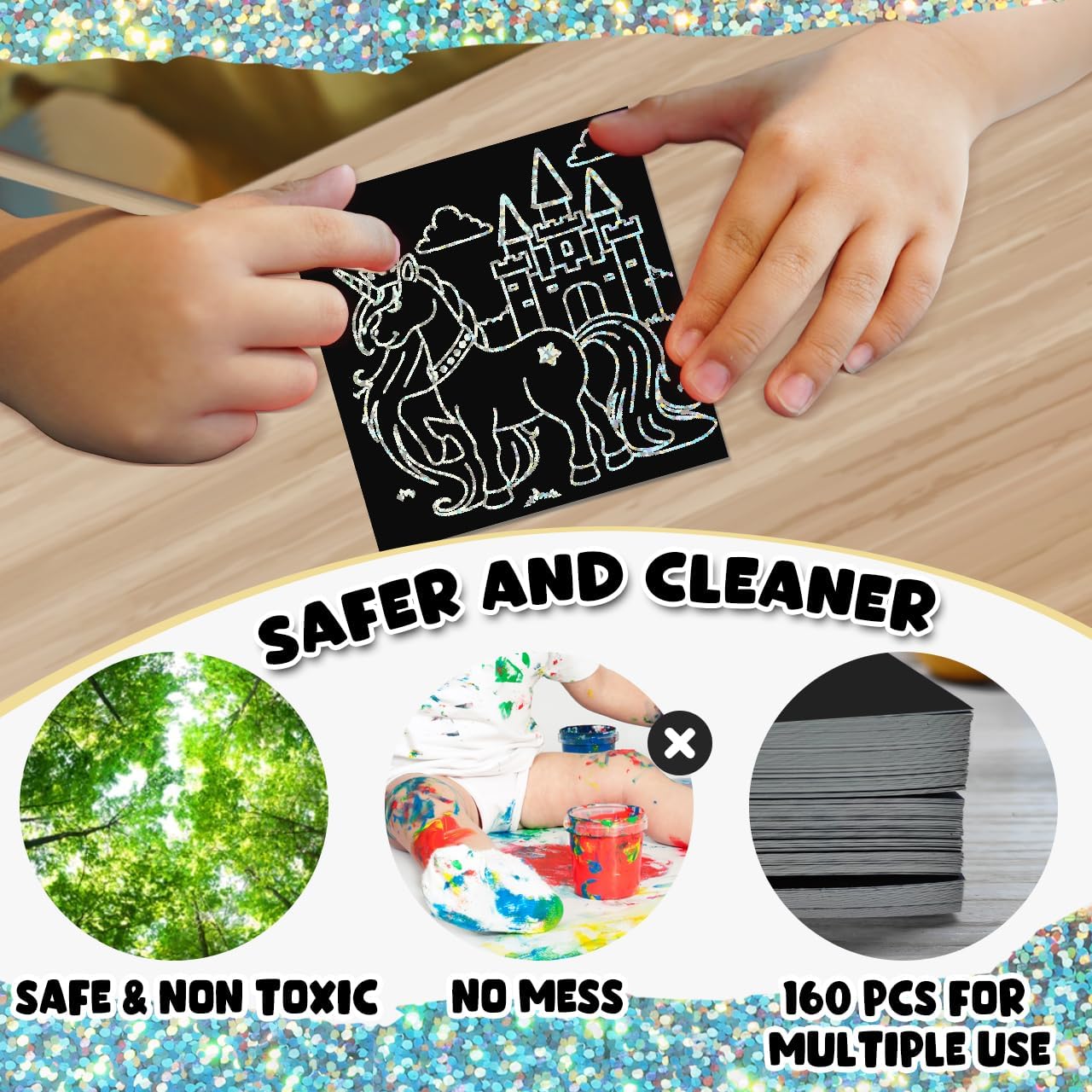 ZMLM Easter Basket Stuffers for Kids,165 Rainbow Scratch Paper Art Notes: Easter Crafts for Kids Ages 4-8, Gifts Girls Boys Toys Classroom Prizes for Students School Activity(Silver) - Image 5