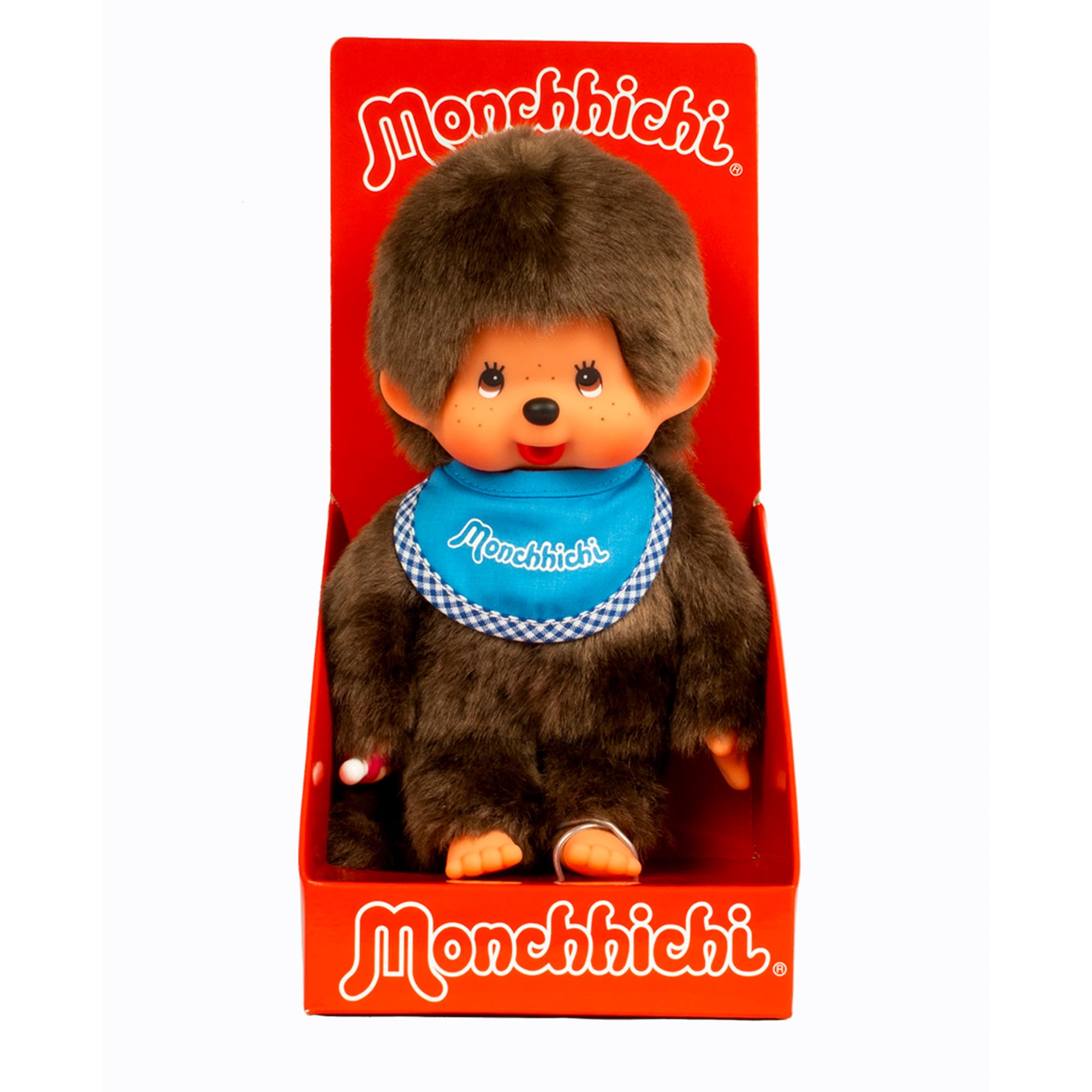 Monchhichi Classic Boy Plush Toy | Blue Bib Outfit with Signature